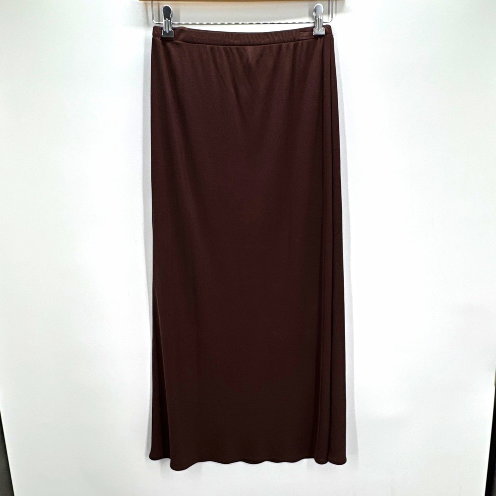 Eileen Fisher Womens M Brown Knit Straight Long Skirt Pull On Stretch 115277